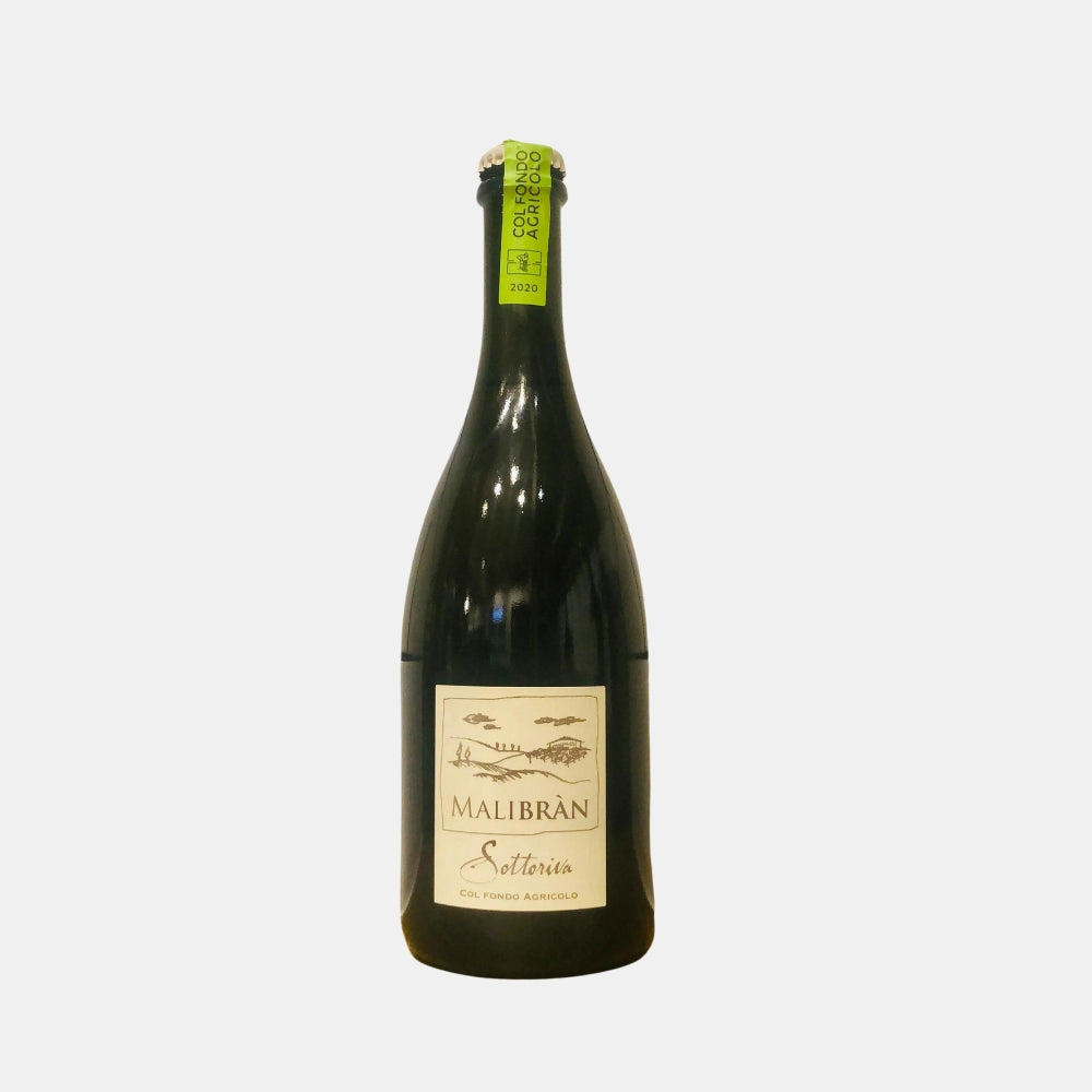 A bottle of ancestral Prosecco, that is natural and low intervention, with Glera grape from Veneto, Italy. ABV 11%. Bottle size 750ml