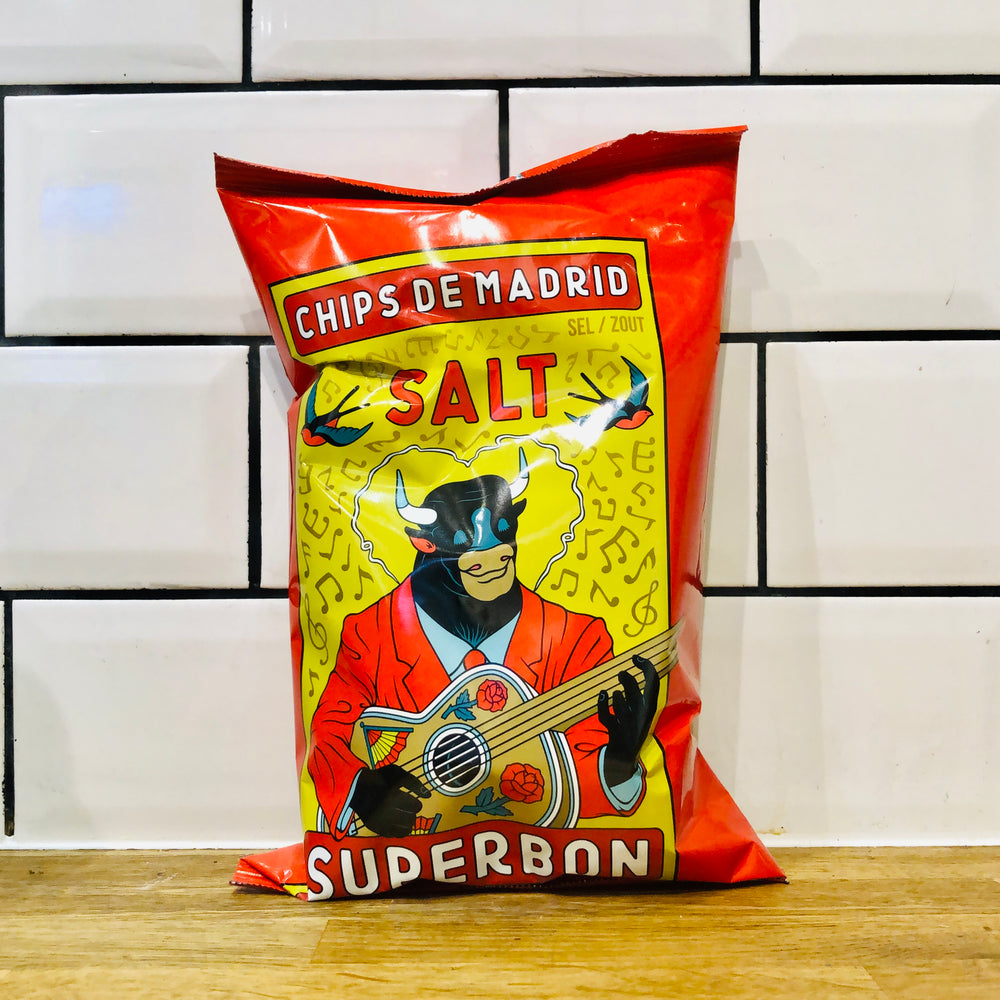 Ready salted potato chips from Madrid, Spain. Bag size 135g